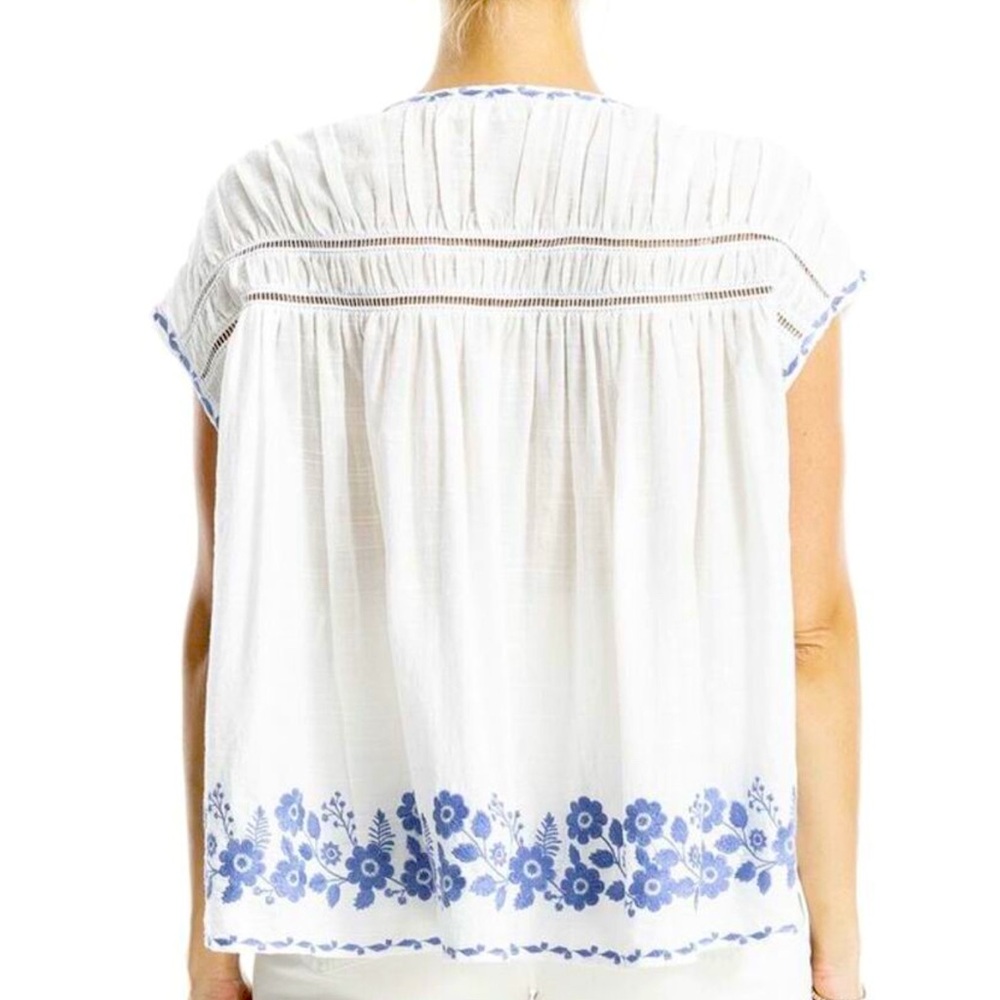Max Studio London Women’s Embroidered Cap Sleeve Peasant Blouse - Picture 2 of 11